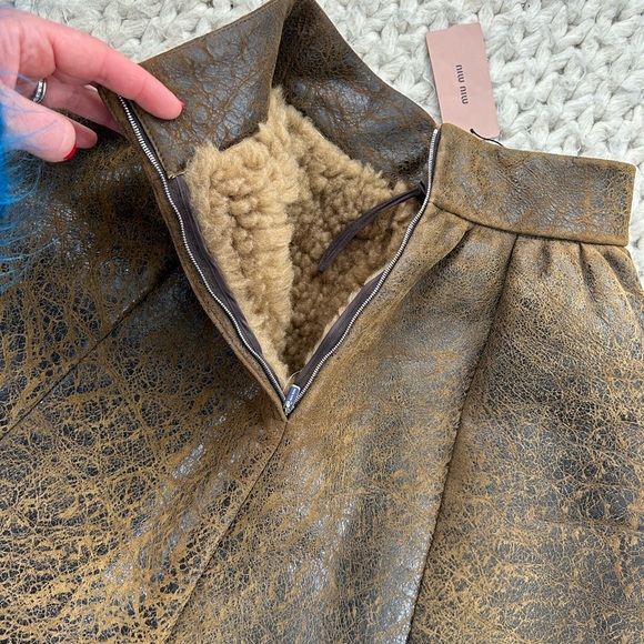 Miu Miu Brown Textured Leather & Sheep Skin Circle Skirt - Picture 9 of 15
